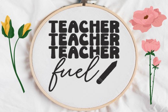 Teacher Fuel, Echo Stacked Text, Pencil